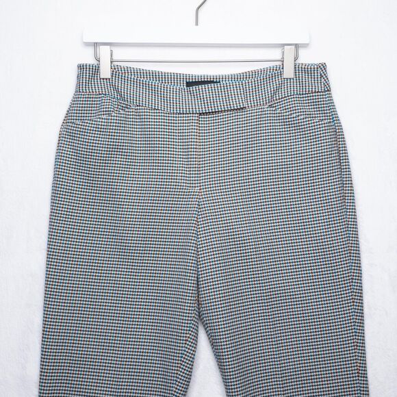 TALBOTS Signature Houndstooth Cotton Stretch Ankle Pants Brown Blue Ivory Sz 6 - Picture 2 of 7
